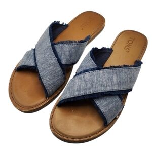 TOMS Viv Fringe Flat Blue Slide Sandals Size 8 Item # 10011778